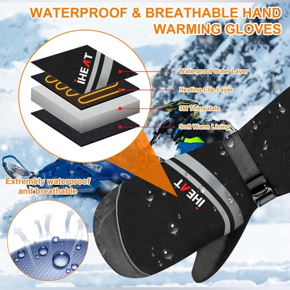 NWT Unisex Heated Gloves 7.4V Rechargeable Battery Mittens with 3M/XL Black - Picture 4 of 15